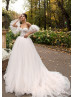 Beaded Lace Tulle Wedding Dress With Detachable Sleeves